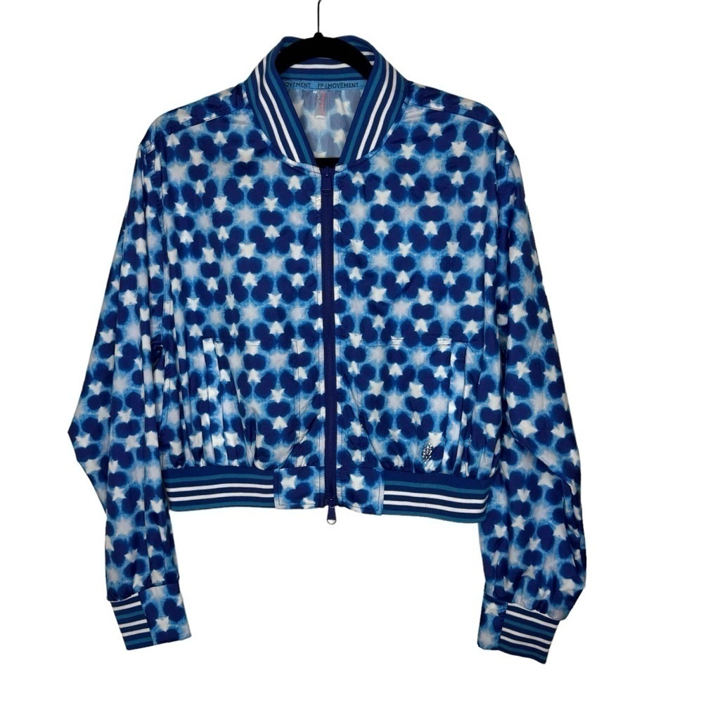 Free People Movement Top Seed Printed Tennis Jacket Blue Combo Medium